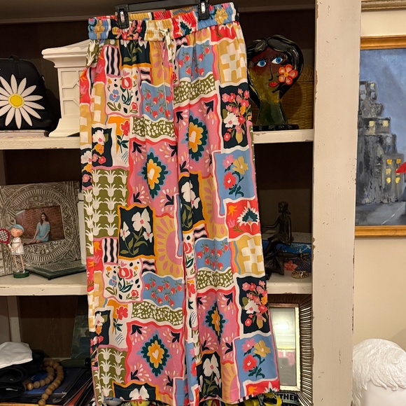 Crosby Mollie Burch Large L  printed pull on pants with elastic drawstring waist - Picture 2 of 2